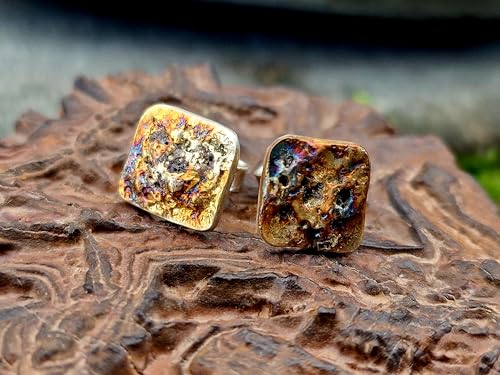 Design Ohrstecker mit aufgefuster und eloxierter Oberfläche aus 925er Silber, mit Flügelmuttern, Unikat, Handarbeit, Unisex