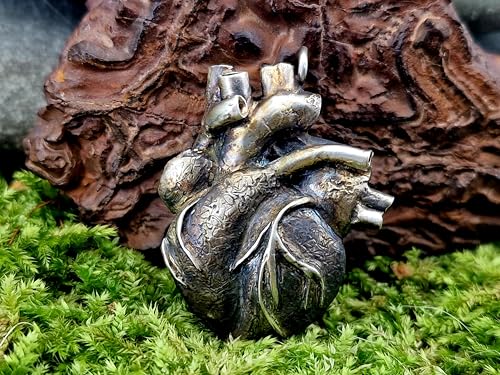 LeoLars-PABE Design Anhänger als anatomisches Herz, aus 925er Silber, teilgeschwärzt, 3farbige Optik, außergewöhnlich, Herz Anhänger mal anders, Unikat, Handarbeit, Unisex
