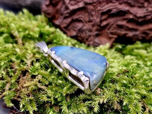 LeoLars-PABE Boulder Opal Design Anhänger aus 925ere Silber, Spezialfassung individuell, Opal mit gemeiner Opalschicht und partiellem Opalfeuer in grün und blau, Unikat, Handarbeit, Unisex