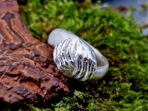 LeoLars-PABE Design Ring Hand in Hand, Gr. 56 (18) aus 925er Silber, teil poliert teil eismattiert, Unikat, Handarbeit