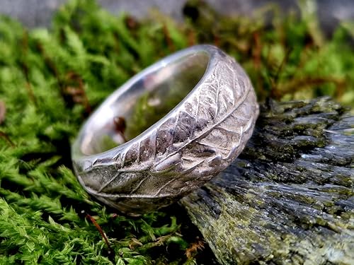 LeoLars-PABE Design Kräuterblatt Ring 420 aus 925er Silber, Nr.004, Oberfläche aus echten Kräutern hergestellt, teils glänzend, teils mattiert, Unisex, Gr. 55-56 (18,7), Unikat, Handarbeit