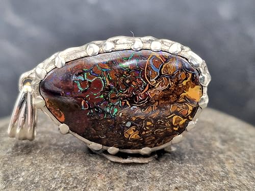 LeoLars-PABE 925er Silber Anhänger mt Boulder Matrix Opal mit grün-blauen Opaladern und tollem Muster, strukturierte Oberfläche, Unikat, Handarbeit