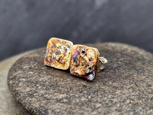 Design Ohrstecker mit aufgefuster und eloxierter Oberfläche aus 925er Silber, mit Flügelmuttern, Unikat, Handarbeit, Unisex