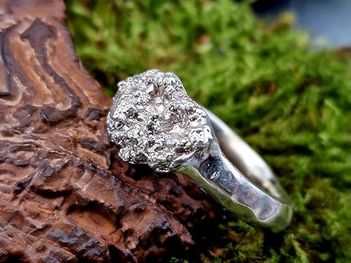 LeoLars-PABE Blumenkohl Design Ring mit gehämmerter Ringschiene aus 925er Silber, Gr.61-62 (19,6), Ringkopf abgeformt, Vegetarier, Veganer, Unikat, Handarbeit, Unisex