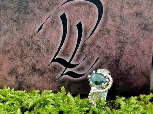 LeoLars-PABE Moosachat Kräuterdesign 420 Ring, Gr. 54 (17,3), aus 925er Silber mit echter Kräuter Oberflächen Struktur, verspielt, Unikat, Handarbeit