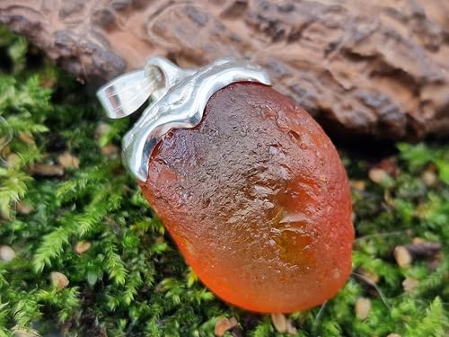 LeoLars-PABE Nordsee Bernstein Design Anhänger aus 925er Silber, sehr klar, honiggelb und natürlicher Oberfläche, Unikat, Handarbeit, Unisex