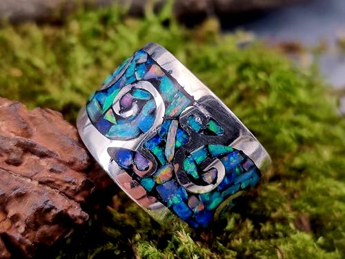 LeoLars-PABE Lightning Ridge Opalsplitter Design Ring, Gr. 56-57, aus 925er Silber, verspielt, verschnörkelt, massiv, Splitter in Kunstoff, Unikat, Handarbeit