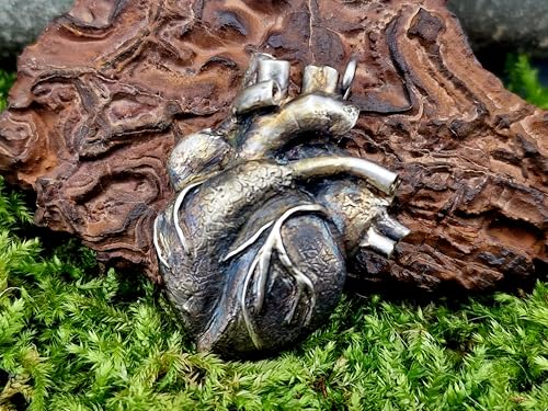 LeoLars-PABE Design Anhänger als anatomisches Herz, aus 925er Silber, teilgeschwärzt, 3farbige Optik, außergewöhnlich, Herz Anhänger mal anders, Unikat, Handarbeit, Unisex
