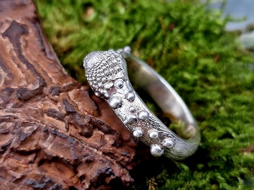 LeoLars-PABE Romanesco Design Ring, Gr. 55-56 (17,8), aus 925er Silber, abgeformt von echtem Romanesco, Ringschiene mit Kugeln und gebürstet, Vegetarier, Veganer, Unikat, Handarbeit