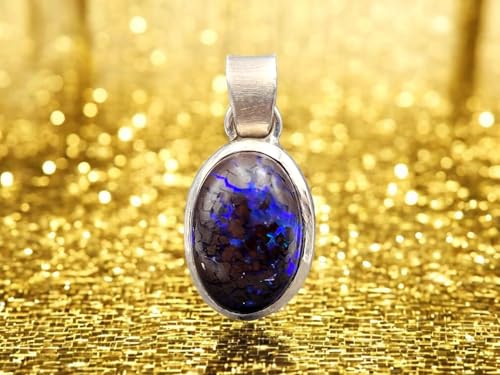 LeoLars-PABE Matrix Boulder Opal Design Anhänger aus 925er Silber, Opal: 12,5mm x 8,5mm mit Opaladern mit blau-lila intensivem Opalfeuer, Unikat, Handarbeit, Unisex