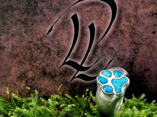 LeoLars-PABE Herrlicher Lightning Ridge Opal Pfötchen Ring aus 925er Silber, Gr.56 (18), brilliantes grün-blaues Opalfeuer, Pfote, Hund, Unikat, Handarbeit