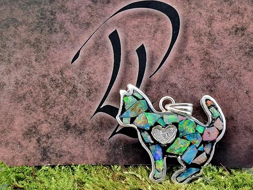 LeoLars-PABE Multicolor Opalsplitter (Lightning Ridge), Katzen Design Anhänger aus 925er Silber, Opale in Kunststoff eingegossen, Katze, Katzen und Opalliebhaber, bunt, Handarbeit, Unikat, Unisex