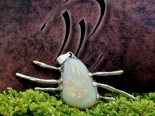 LeoLars-PABE Weißer Opal Design Anhänger aus 925er Silber im Ast Design aus echten Ästen abgeformt, Opal Multicolor Opalfeuer, groß, außergewöhnlich, Unikat, Handarbeit, Unisex