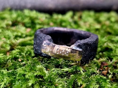 LeoLars-PABE 925er Silber Design Ring mit 585er Gelbgold Pflaster, Gr.54 (17,2), Bicolor, natürlich, rauh, geschwärzt, Unikat, Handarbeit