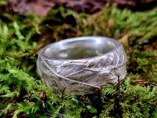 LeoLars-PABE Design Kräuterblatt Ring 420 aus 925er Silber, Nr.004, Oberfläche aus echten Kräutern hergestellt, teils glänzend, teils mattiert, Unisex, Gr. 55-56 (18,7), Unikat, Handarbeit