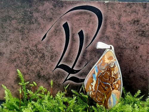 LeoLars-PABE Boulder Opal Anhänger aus 925er Silber mit tollem Muster und partiellem grün-blauem Opalfeuer, Unikat, Handarbeit, Unisex