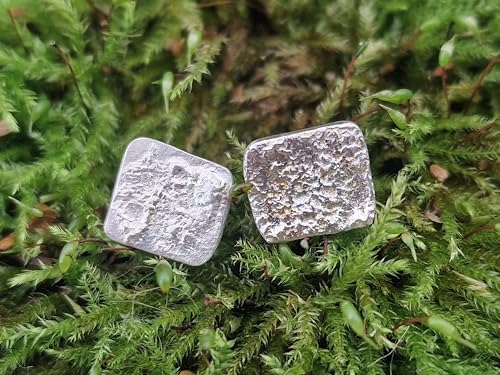 Design Ohrstecker aus 925er Silber mit aufgefuster Oberflächen Struktur und Flügelmuttern, Nr.111, Unikat, Handarbeit, Unisex