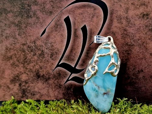 LeoLars-PABE Larimar Design Anhänger aus 925er Silber, organische Gitter Struktur, herrliches Karibik blau, Unikat, Design, Unisex, Handarbeit