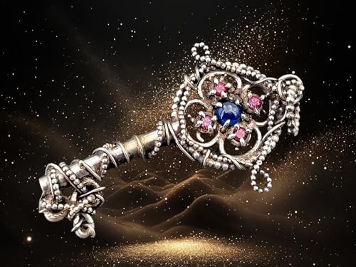 LeoLars-PABE magisch mystischer Design Anhänger aus 925er Silber mit blauem Saphir und vier Granaten, verspielt, zauberhaft, Unikat, Handarbeit