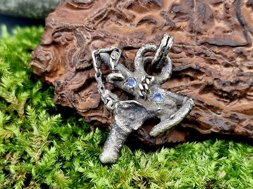 LeoLars-PABE Frei gestalteter Design Anhänger aus 925er Silber mit zwei rund facettierten Tansaniten, teilgeschwärzt, Unikat, Handarbeit, Unisex