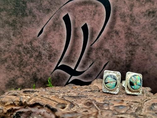 Lightning Ridge Opal Ohrstecker aus 925er Silber, Multicolor Opalsplitter Mosaik, mit Flügelmutter, Unikat, Handarbeit, Unisex