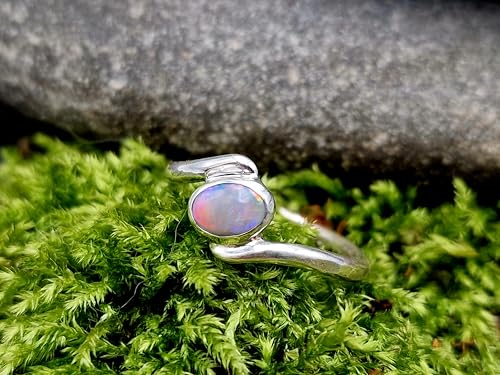 LeoLars-PABE Lightning Ridge Opal Design Ring, Gr.53 (17), aus 925er Silber, Opal mit mehrfarbigem Opalfeuer, Unikat, Handarbeit