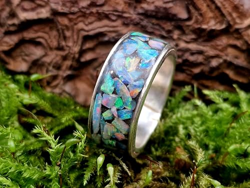 LeoLars-PABE Lightning Ridge Opalsplitter Design Ring, Gr. 55/56 (17,8), aus 925er Silber, Opalmosaik in Multicolor, Unikat, Handarbeit