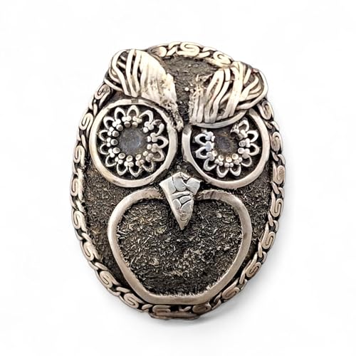 LeoLars-PABE Bolo als Eule aus 925er Silber, Western Style, Cowboy, skeptische Eule, Uhu, teilgeschwärzt, mit gekordeltem Lederband, Unikat, Handarbeit, Unisex