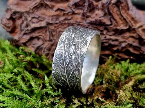 LeoLars-PABE Kräuterblatt Design Ring 420, aus 925er Silber, echte Kräuter Oberfläche, teilgeschwärzt, Gr. 65 (20,7), Nr. 003, Unisex, Unikat, Handarbeit