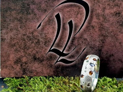 LeoLars-PABE Sandguss Chaos Design Ring, Gr. 61 (19,5), aus 925er Silber, Sandguss typische Oberfläche, eingegossene orange, blaue und grüne Saphire, Nr. 159, Unikat, Handarbeit