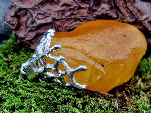 LeoLars-PABE Honiggelber opaker Nordsee Bernstein Design Anhänger aus 925er Silber, natürlich, unbearbeitet, Gitterstruktur Tropfen Design, groß; 52mm x 29,4mm, Unikat, Unisex, Handarbeit