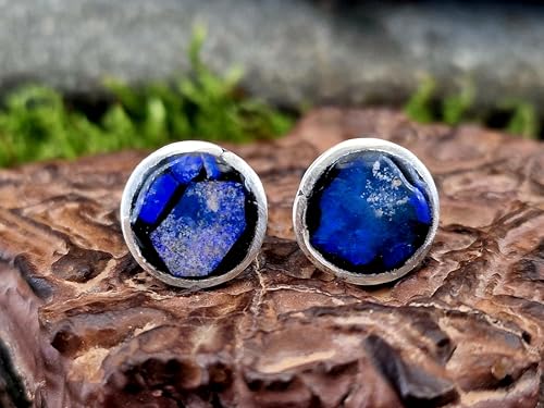 Lightning Ridge Opalsplitter Ohrstecker aus 925er Silber mit Flügelmuttern, Opalfeuer in blau-lila, in Kunststoff eingegossen, Unikat, Handarbeit