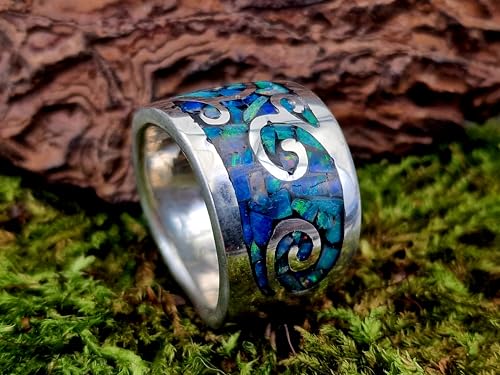 LeoLars-PABE Lightning Ridge Opalsplitter Design Ring, Gr. 56-57, aus 925er Silber, verspielt, verschnörkelt, massiv, Splitter in Kunstoff, Unikat, Handarbeit