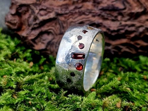LeoLars-PABE Design Sandguss Chaos Ring, Gr.60 (19,2), aus 925er Silber mit echten eingegossenen Edelsteinen, Unikat, Handarbeit, Nr. 156