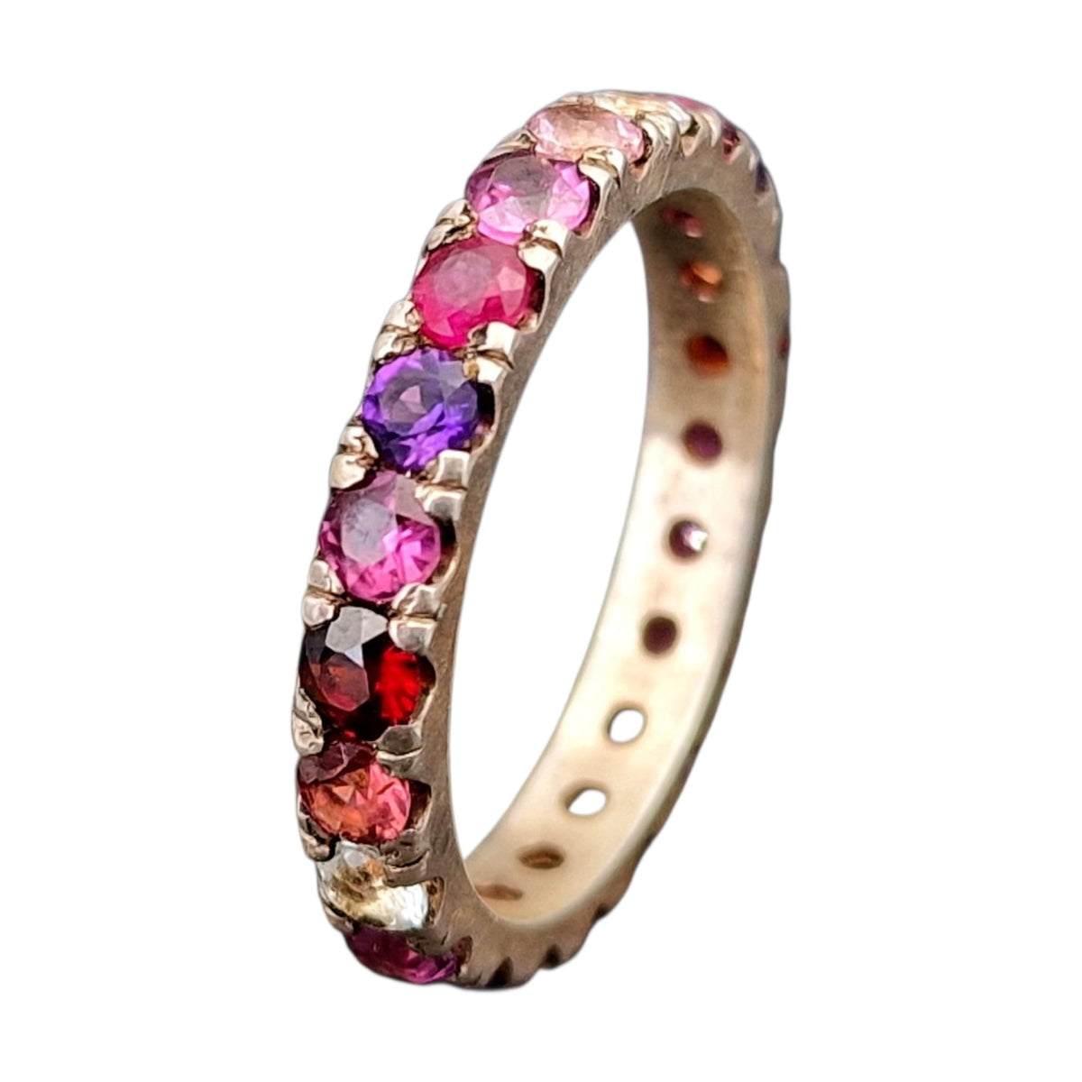 LeoLars-PABE Memory Ring aus 925er Silber, Gr. 59 (18,7), mit Variationen von Granat und Topas, 360 Grad, Unikat, Handarbeit
