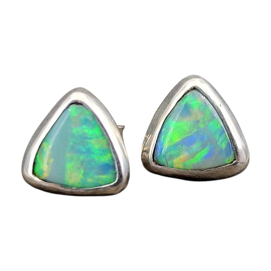 Coober Pedy Semi Chrystal Opal Ohrstecker aus 925er Silber, herrliches Multicolor Opalfeuer, Stecker mit Flügelmuttern, Unikat, Handarbeit