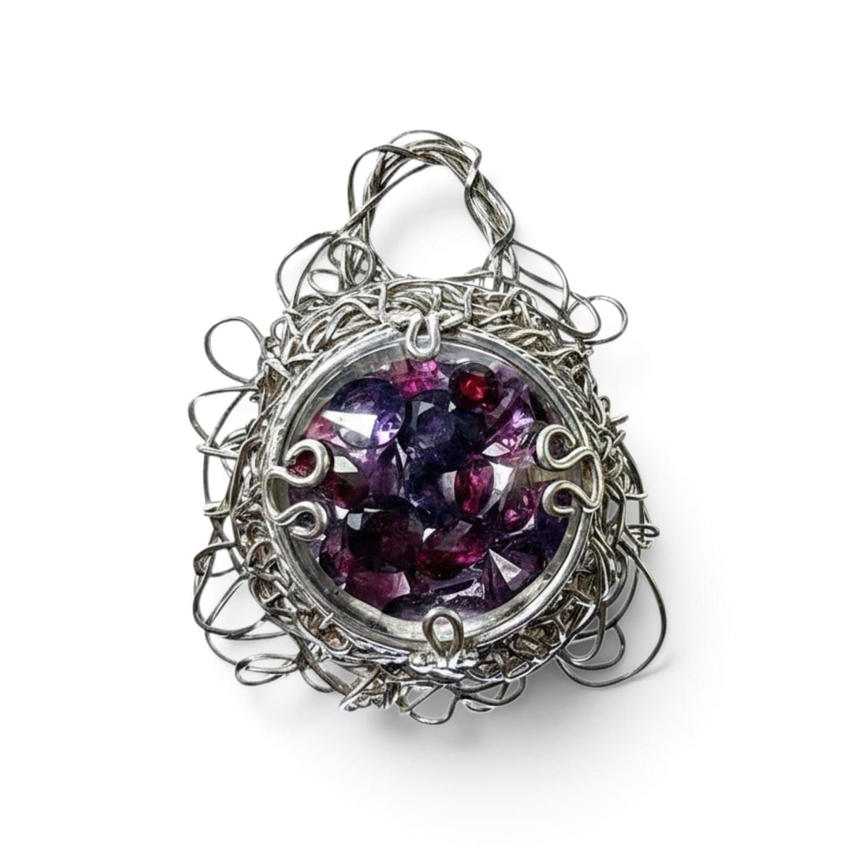 LeoLars-PABE Wilder Granat Design Anhänger aus 925er Silber, Unisex, zwei verschiedene Granatsorten, filigran, magisch, mystisch, Unikat, Handarbeit