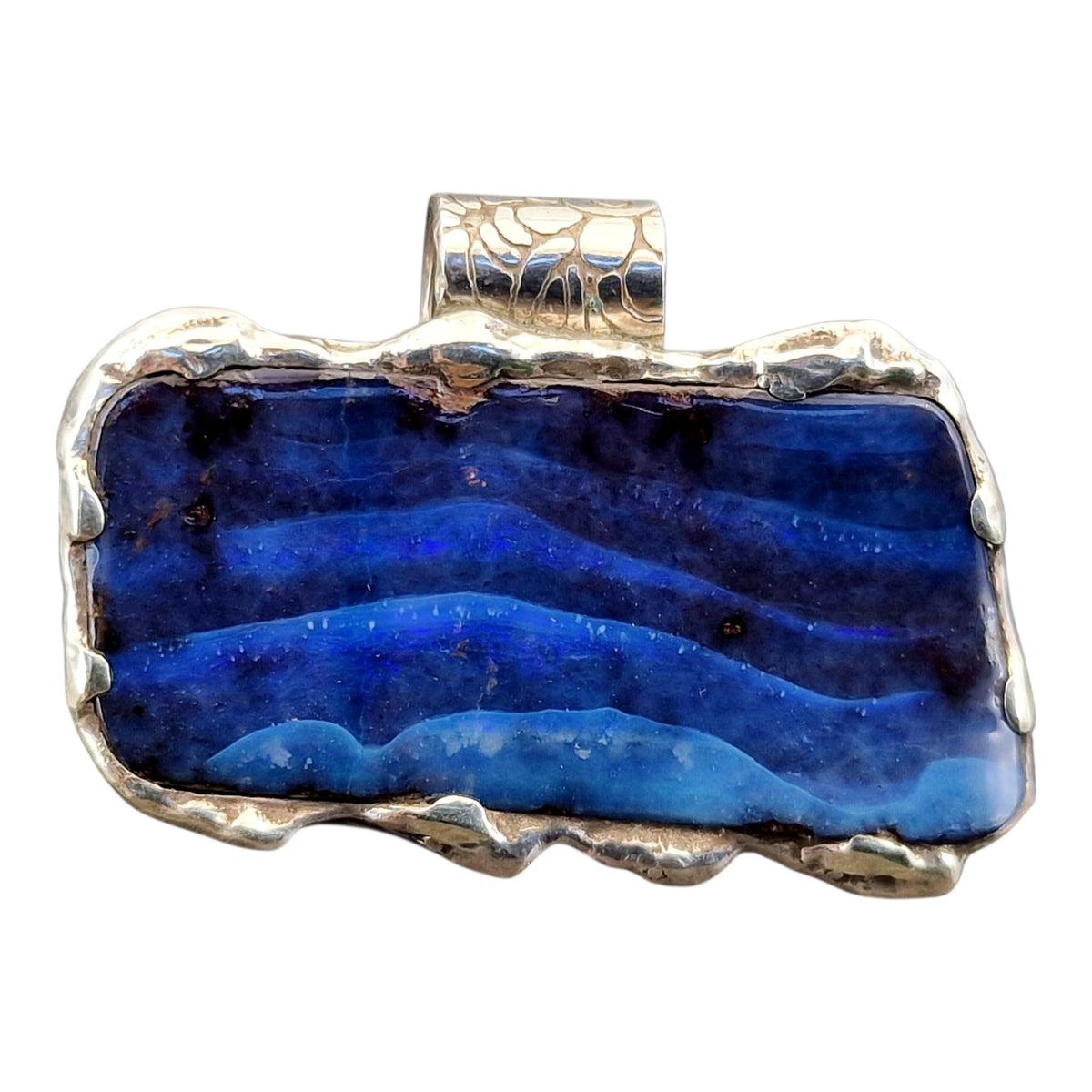LeoLars-PABE Boulder Opal Meeresrauschen Design Anhänger aus 925er Silber, Picture Stone wie Meereswellen, verschiedene blautöne, geprägte 925 Silberrohr Aufhängung, Unisex, Unikat, Handarbeit