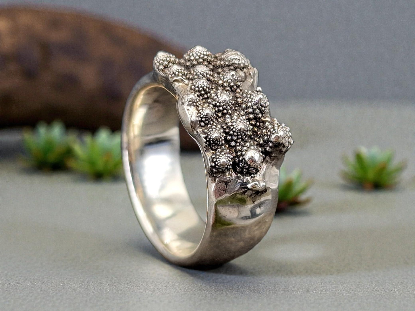 LeoLars-PABE 925er Silber Design Ring. Gr. 57 (18,2), von echtem abgeformten Romanesco, teilgeschwärzt, massiv, vegetarier, veganer, Unikat, Handarbeit