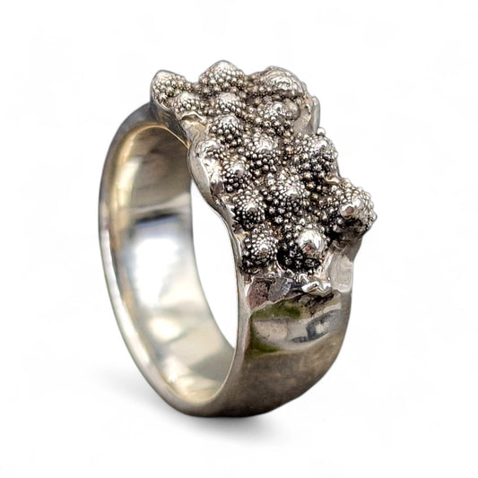 LeoLars-PABE 925er Silber Design Ring. Gr. 57 (18,2), von echtem abgeformten Romanesco, teilgeschwärzt, massiv, vegetarier, veganer, Unikat, Handarbeit