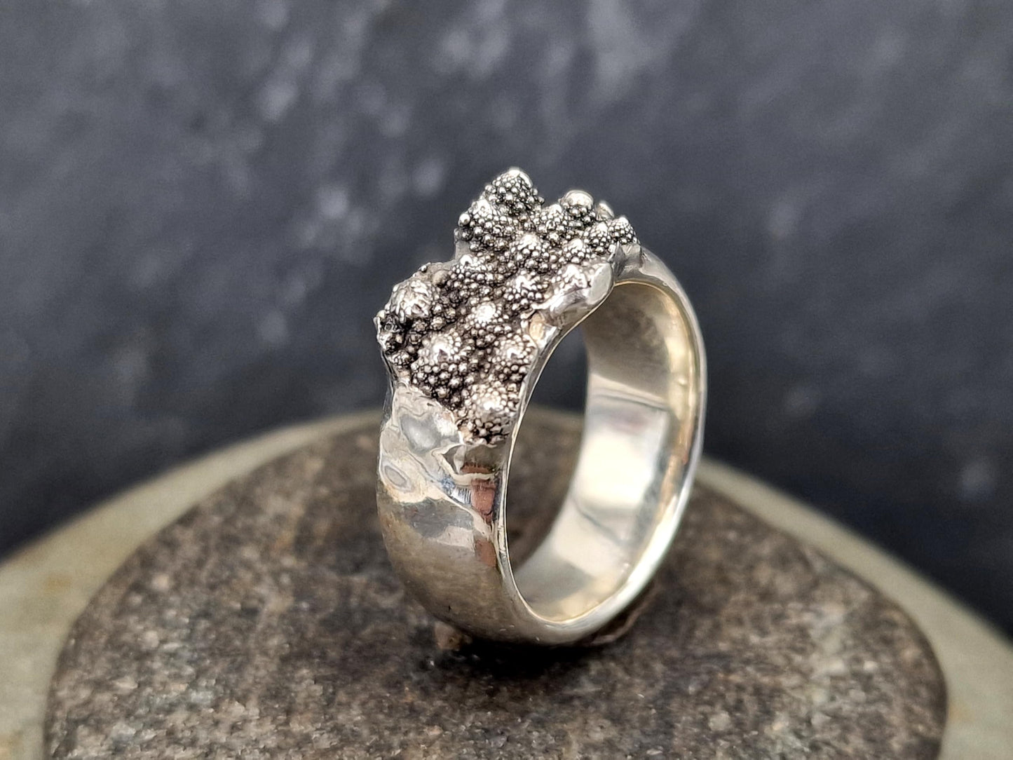 LeoLars-PABE 925er Silber Design Ring. Gr. 57 (18,2), von echtem abgeformten Romanesco, teilgeschwärzt, massiv, vegetarier, veganer, Unikat, Handarbeit