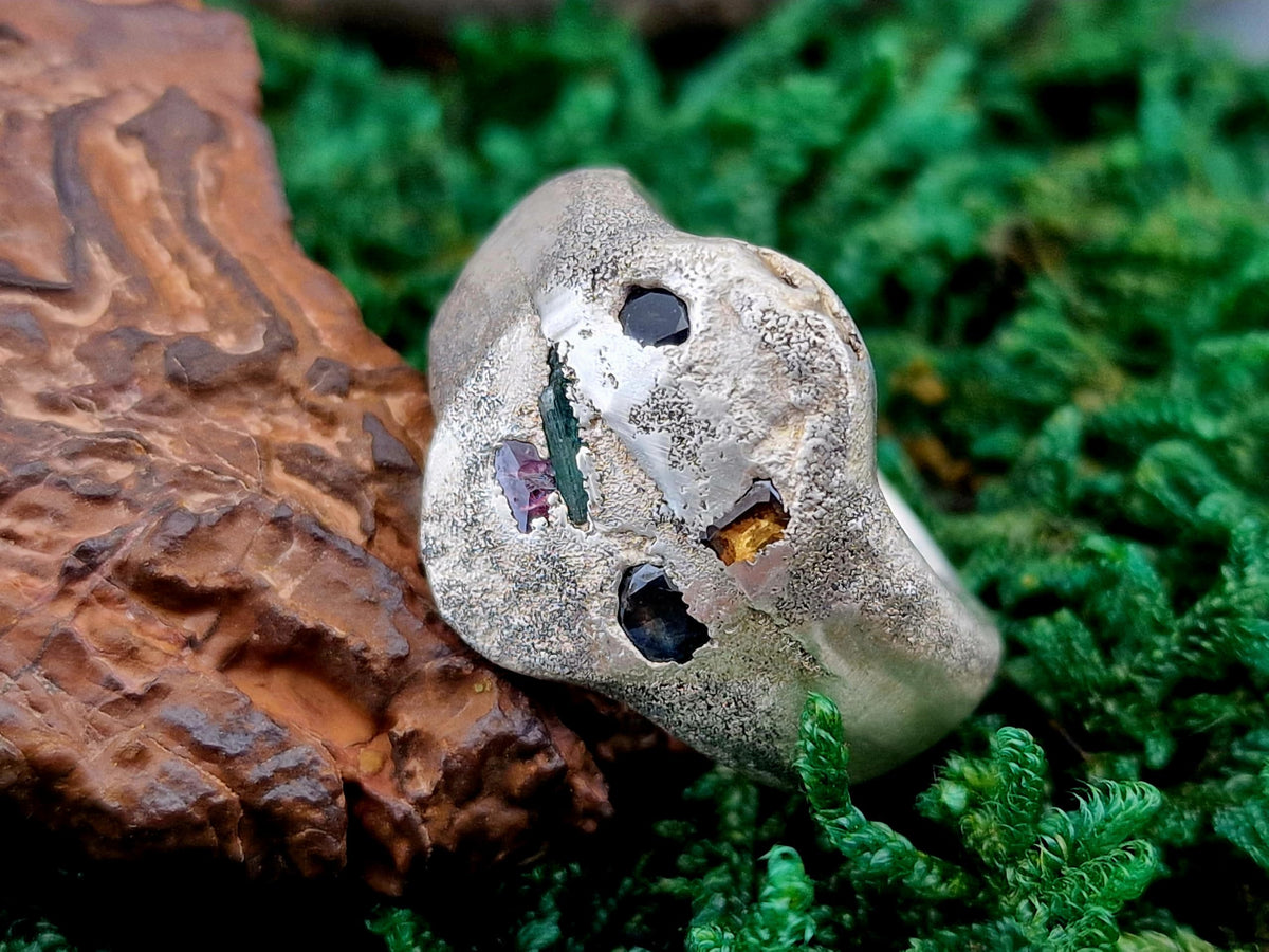 LeoLars-PABE Chaos Sandguss Design Ring aus 925er Silber, Gr.62 (19,7), typische Oberfläche, Siegelring Optik, Unisex, verschiedene Edelsteine, Unikat, Handarbeit, Nr. 166