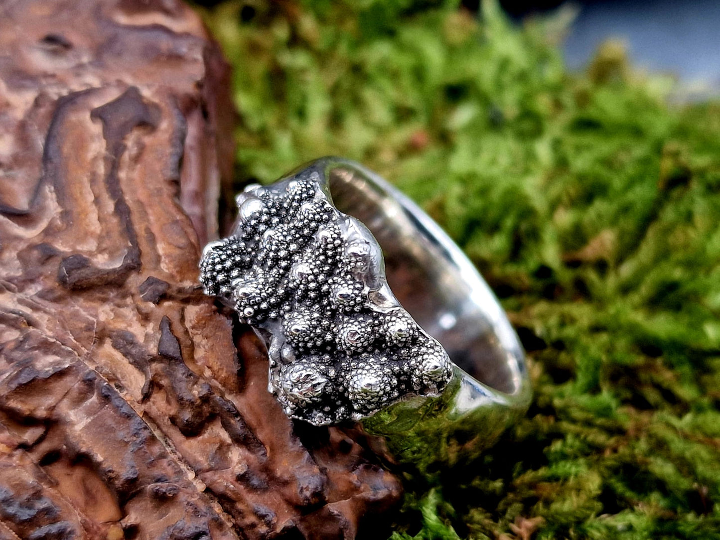 LeoLars-PABE 925er Silber Design Ring. Gr. 57 (18,2), von echtem abgeformten Romanesco, teilgeschwärzt, massiv, vegetarier, veganer, Unikat, Handarbeit
