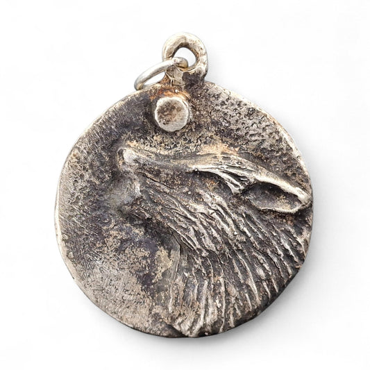 LeoLars-PABE Heulender Wolf Design Medaillon Anhänger aus 925er Silber, teilgeschwärzt, massiv, im Hexer Style, Unisex, Unikat, Handarbeit