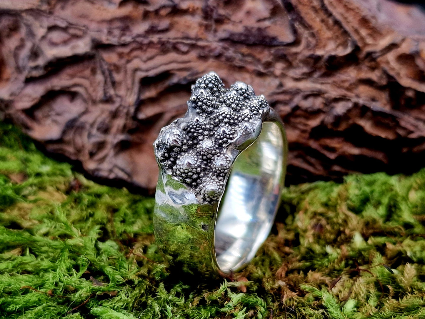 LeoLars-PABE 925er Silber Design Ring. Gr. 57 (18,2), von echtem abgeformten Romanesco, teilgeschwärzt, massiv, vegetarier, veganer, Unikat, Handarbeit