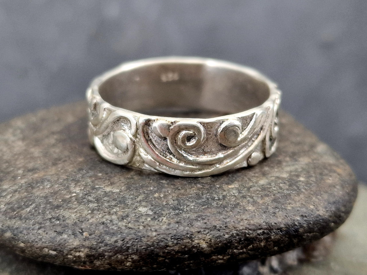LeoLars-PABE Herrlicher verschnörkelter Kraftring aus 925er Silber, Gr.65 (20,7), Floral schnörkeliges Design, Unikat, Unisex, Handarbeit