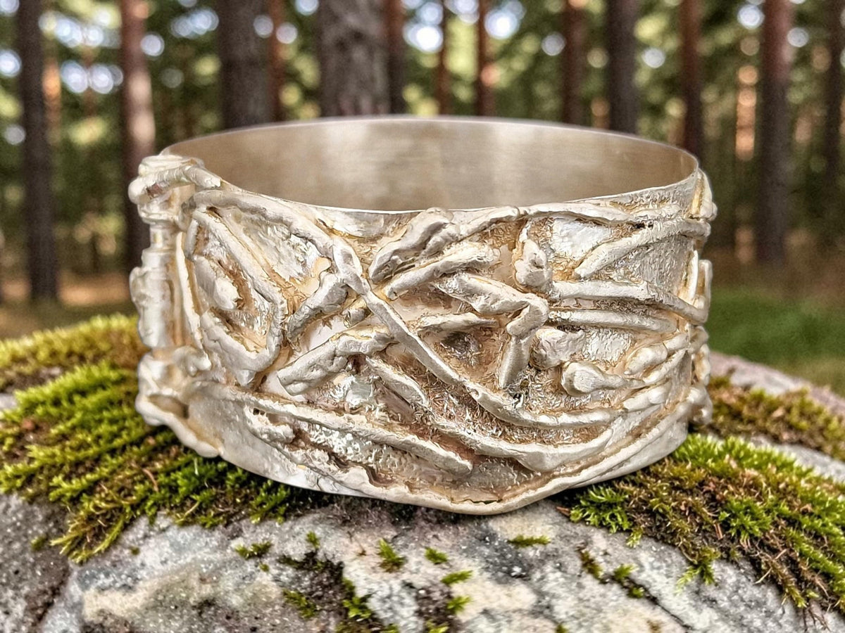 LeoLars-PABE Massiver, großer und schwerer Armreif aus 925er Silber, organisches Design, verwurzelt, verwachsen, Unikat, Unisex, Handarbeit