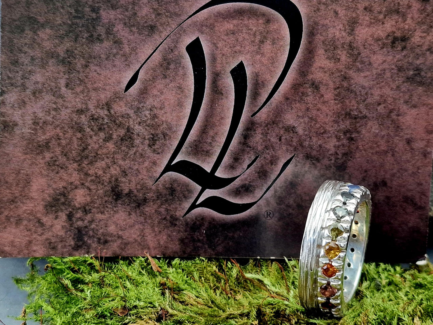 LeoLars-PABE Memory Design Ring aus 925er Silber mit Regenbogen farbenen Saphieren im Farbverlauf, Gr.58 (18,5), massiv, Unikat, Handarbeit