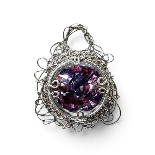 Wilder Granat Design Anhänger aus 925er Silber, zwei verschiedene Granatarten hinter Glas, filigran, mystisch, magisch, Unikat, Handarbeit, Unisex