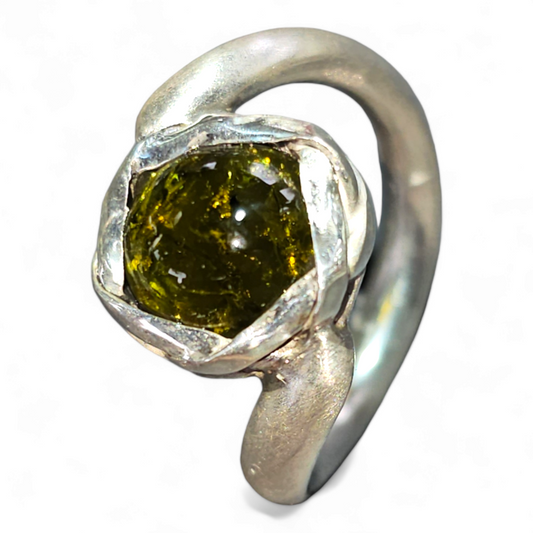 LeoLars-PABE Grüner Turmalin Design Ring, Gr.58, aus 925er Silber, Blumig, Massiv, Unikat, Handarbeit